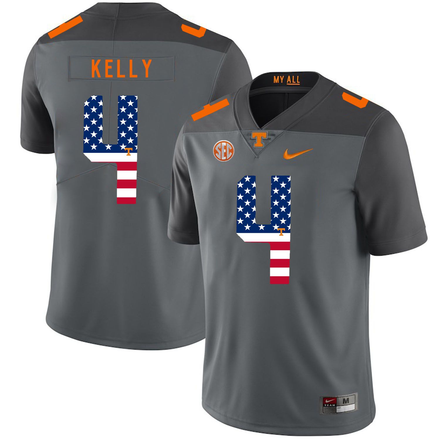 Men Tennessee Volunteers #4 Kelly Grey Flag Customized NCAA Jerseys->customized ncaa jersey->Custom Jersey